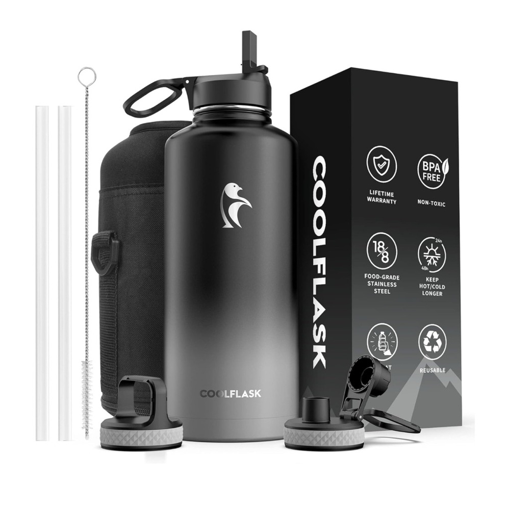 Brand New 64Oz Water Bottle with Reusable Straw & Spout Lid
